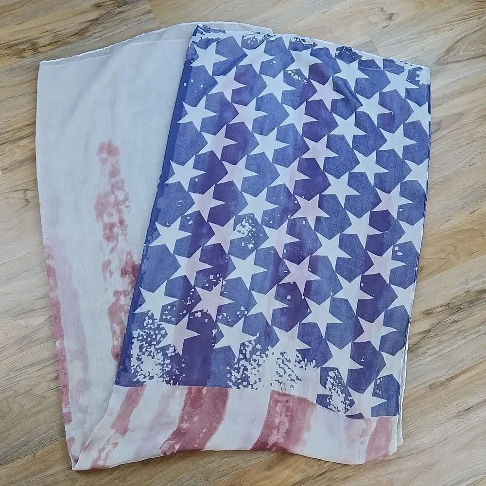 🔺️American Flag Print Semi Sheer Scarf/Wrap